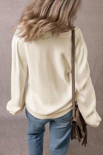 Hollowed Knit Pleated Sleeve Cardigan