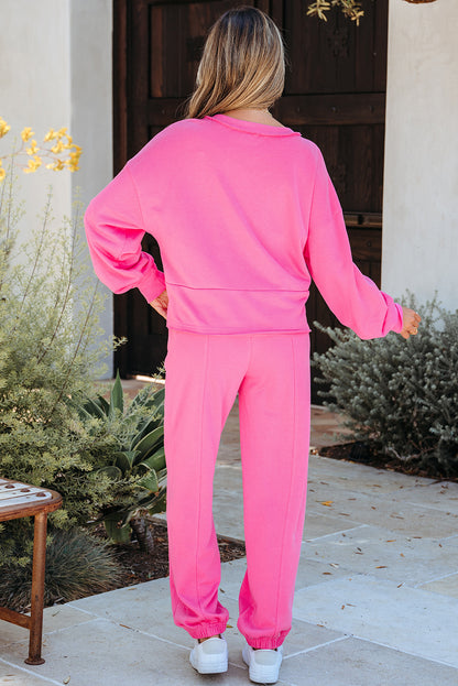 Solid Half-Button Pullover and Jogger Pants Set