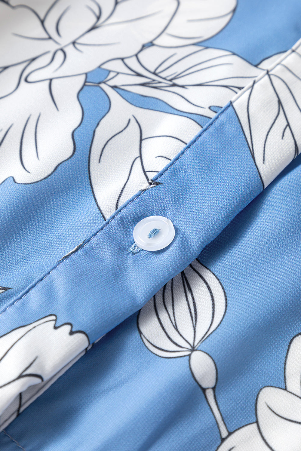 Floral Button-Front 3/4 Sleeve Ruffle Hem Dress