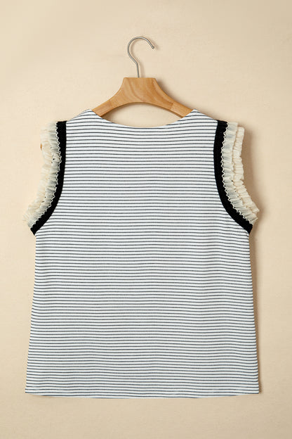 Stripe Ruffle Contrast Trim Tank Top