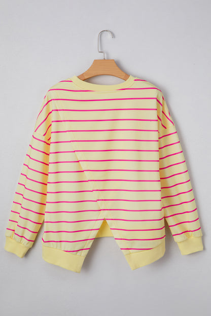 Stripe Overlap Drop Shoulder Pullover Sweatshirt