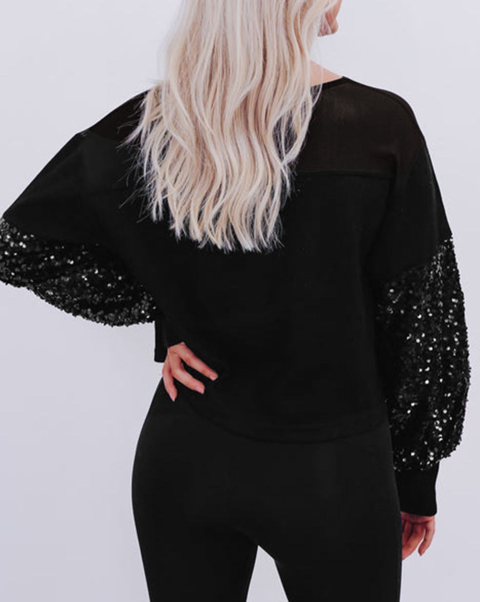 Sequin Patchwork Lantern Sleeve Blouse