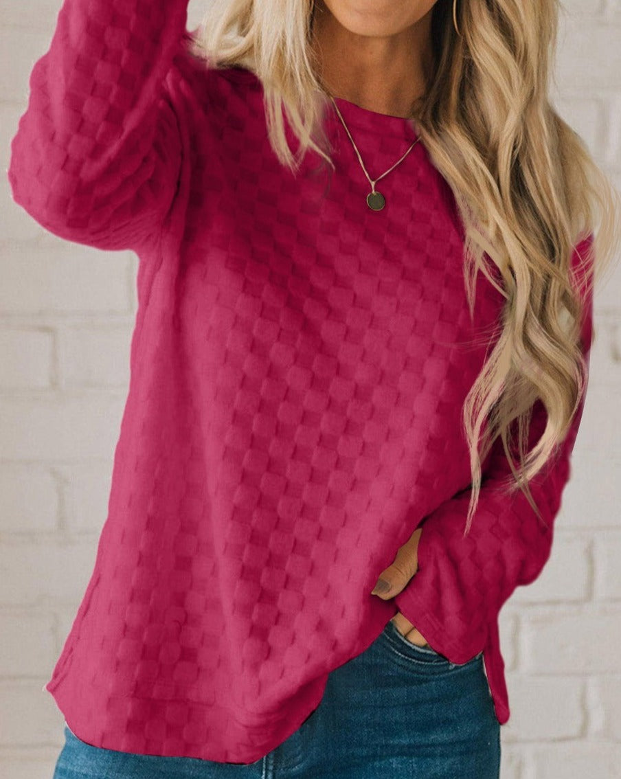 Checker Textured Thumbhole Sleeve Top