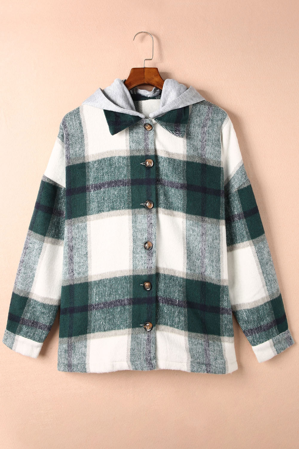 Plaid Button Front Hooded Shacket