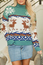 Reindeer Colorblock Turtleneck Christmas Sweater