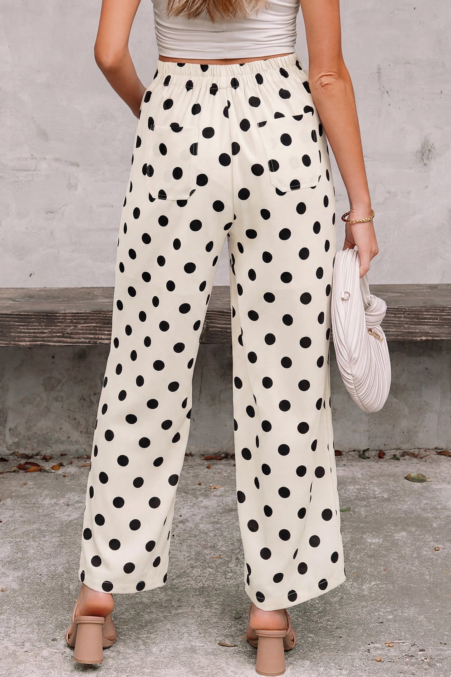 Polka Dot Patch Pocket Wide Leg Pants