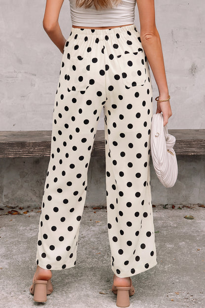 Polka Dot Patch Pocket Wide Leg Pants