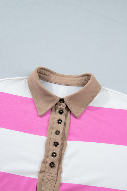 Stripe Raw Edge Polo Tee & Mini Skirt Set
