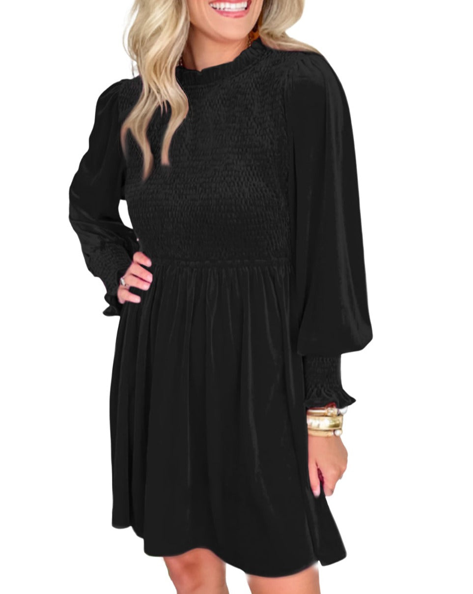 Velvet Smocked Puff Sleeve Dress