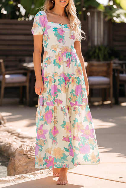 Floral Puff Sleeve Maxi Dress