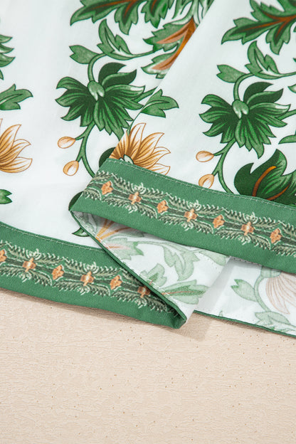 Plus Size Floral Patchwork Tassel Tie Blouse