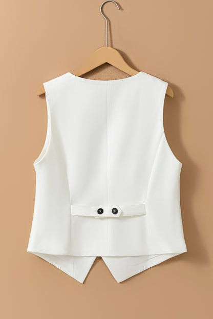 Solid V-Neck Button-up Vest