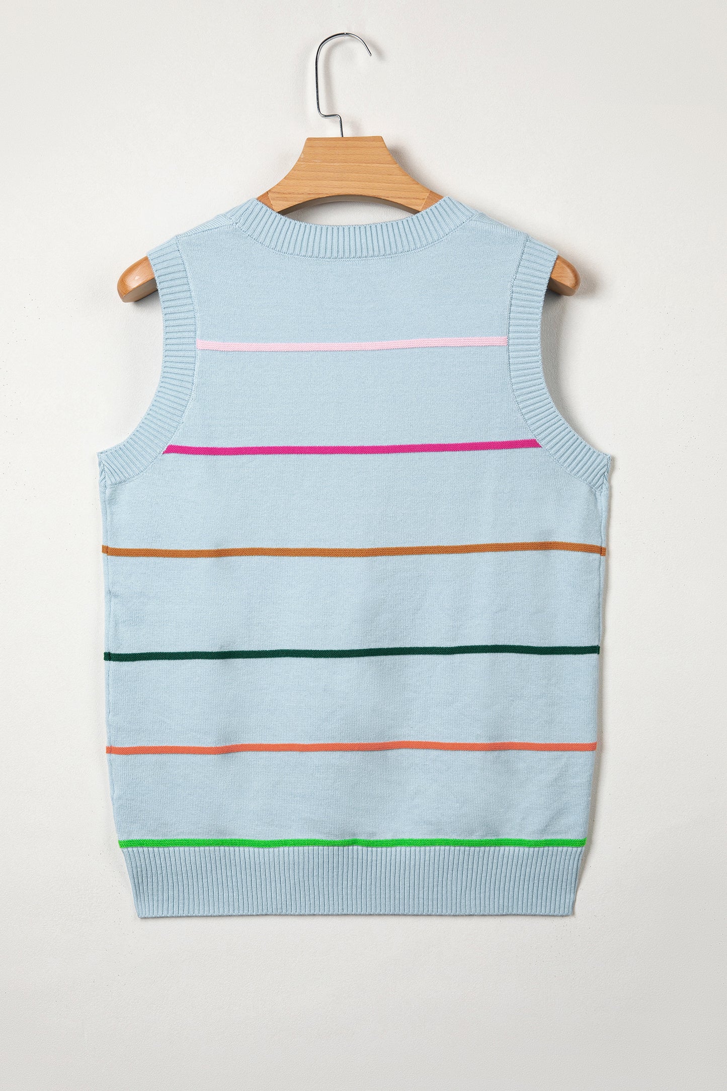 Stripe Ribbed Trim Sleeveless Sweater Knit Tank