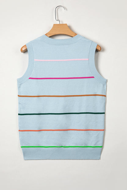 Stripe Ribbed Trim Sleeveless Sweater Knit Tank