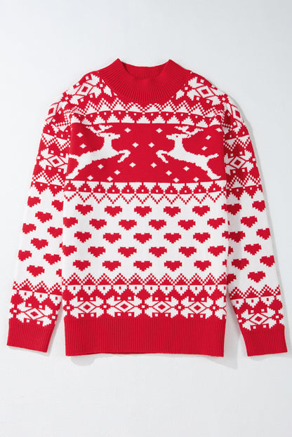 Reindeer Heart Mock Neck Christmas Sweater