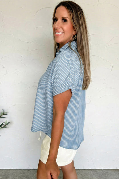 Stripe Cuffed Short Sleeve Button Up Shirt