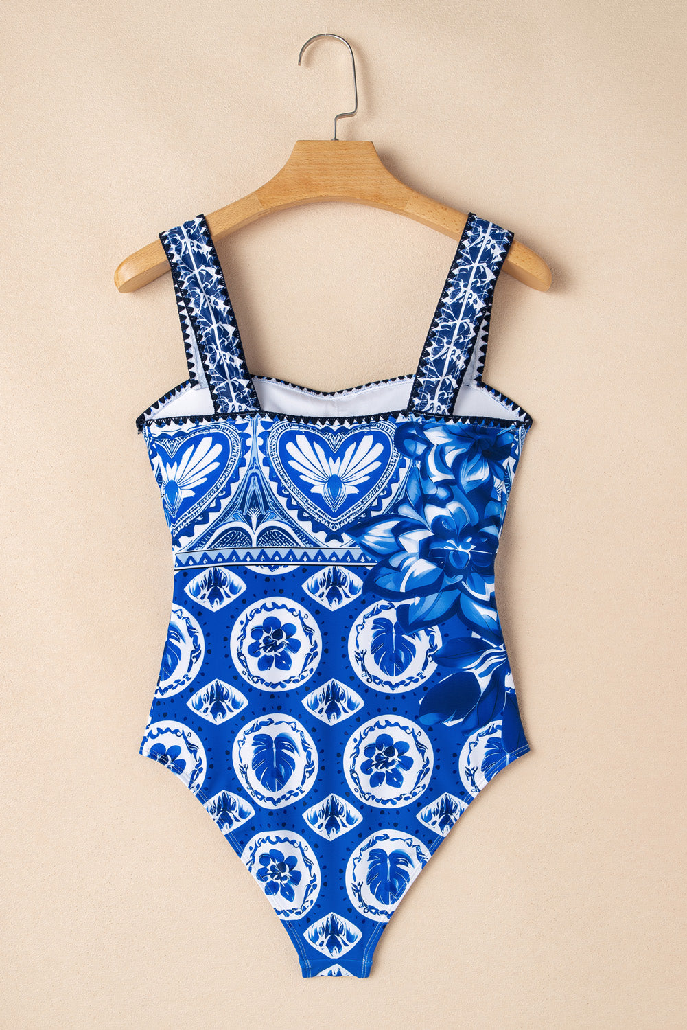 Floral Tile Ricrac Wide Straps One Piece Swimsuit