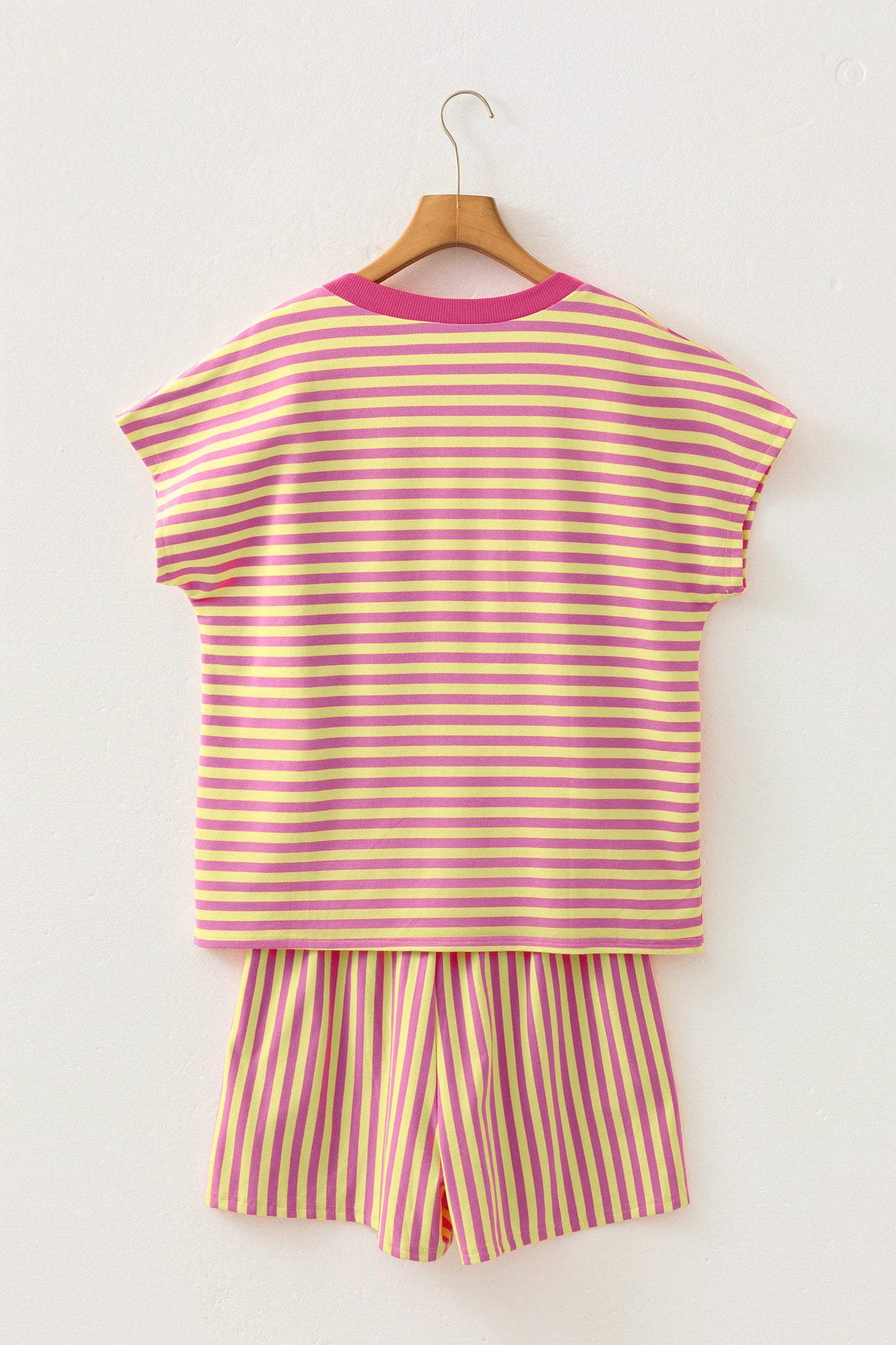 Stripe Colorblock V-Neck Tee & Drawstring Short Set