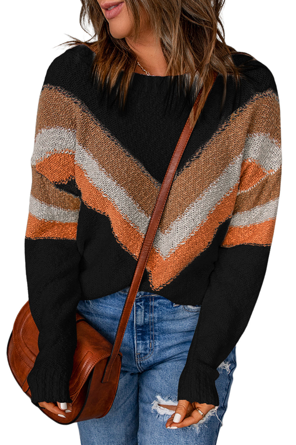 Chevron Stripe Drop Shoulder Sweater