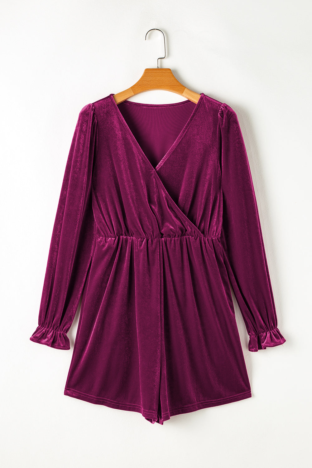 Velvet Ruffle Long Sleeve Romper