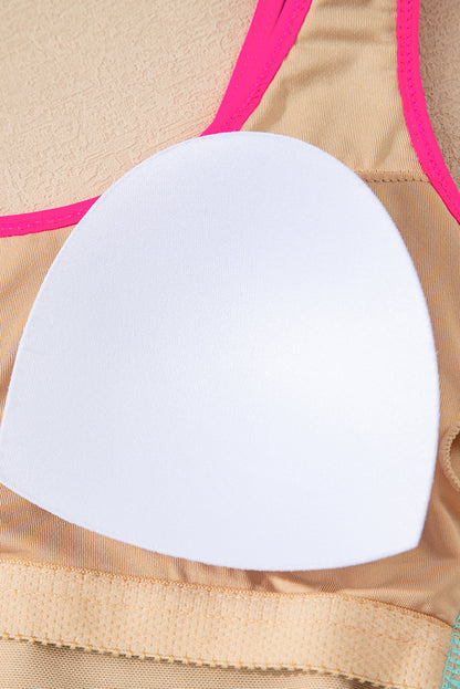 Colorblock Textured Patchwork One-Piece Swimsuit