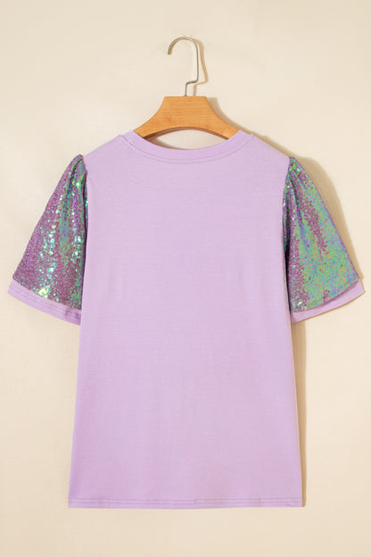 Mardi Gras Sequin Graphic Patchwork T-Shirt