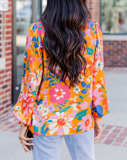 Floral Balloon Sleeve Buttoned Shirt