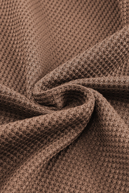 Solid Waffle Knit Round Neck Long Sleeve Top