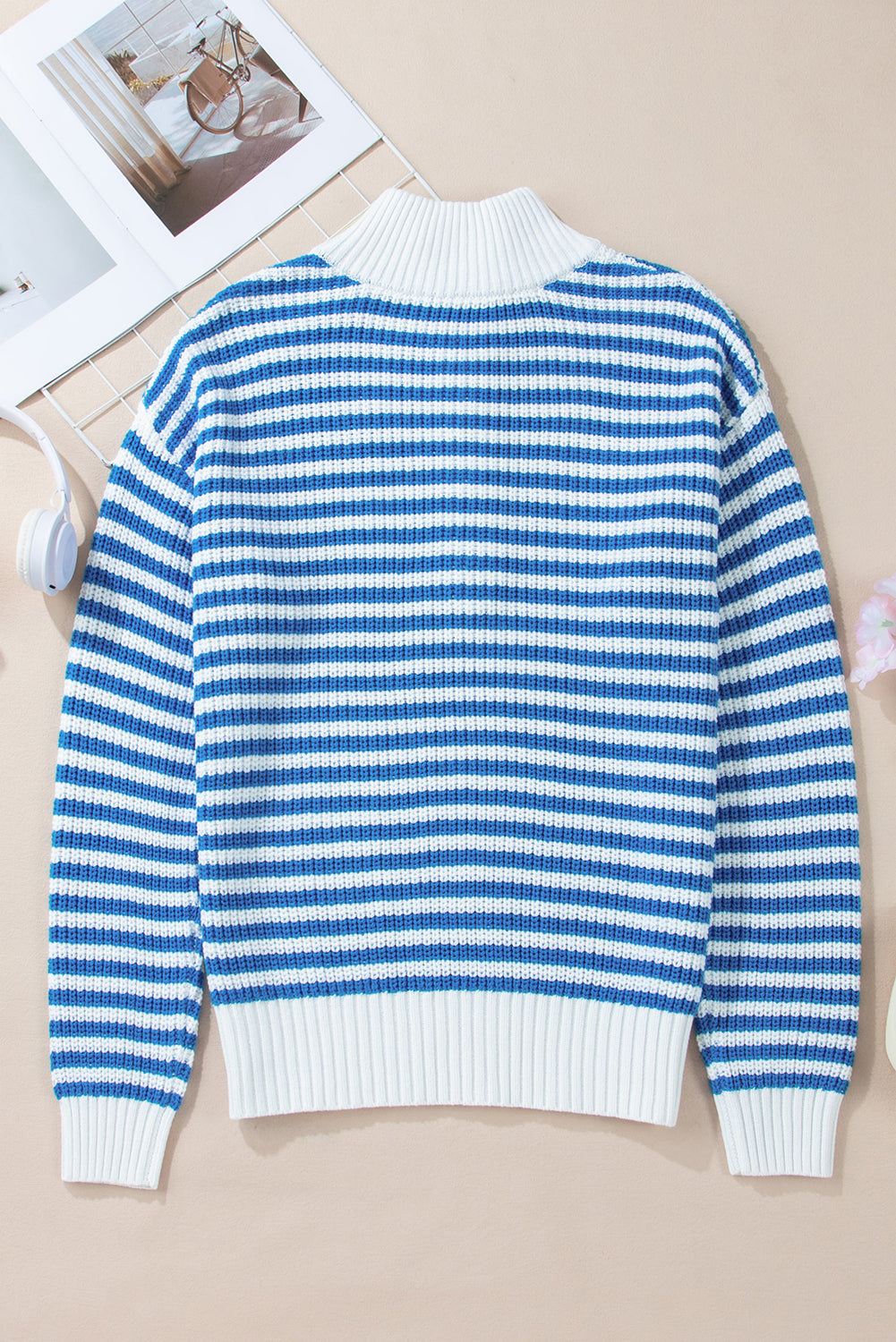 Stripe Half Zip Collared Sweater