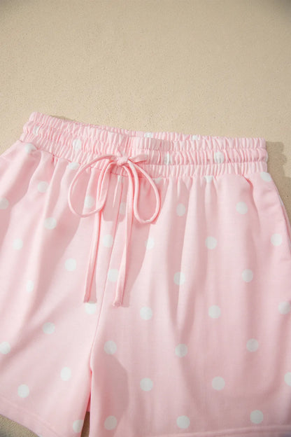 Polka Dot Loose Top and Drawstring Shorts Set