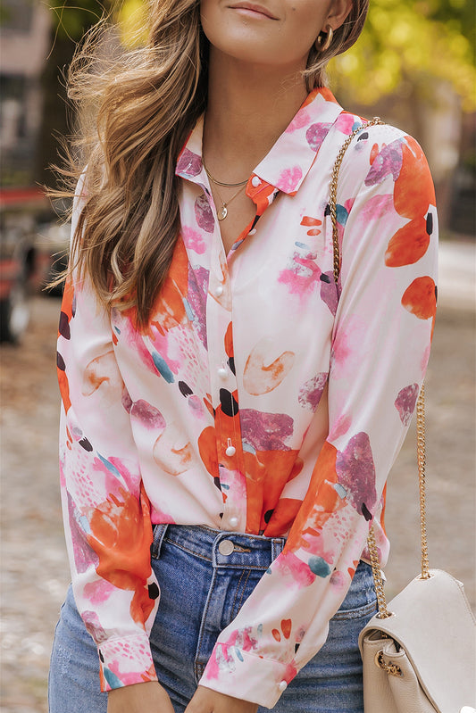 Abstract Pearl Button Front Shirt