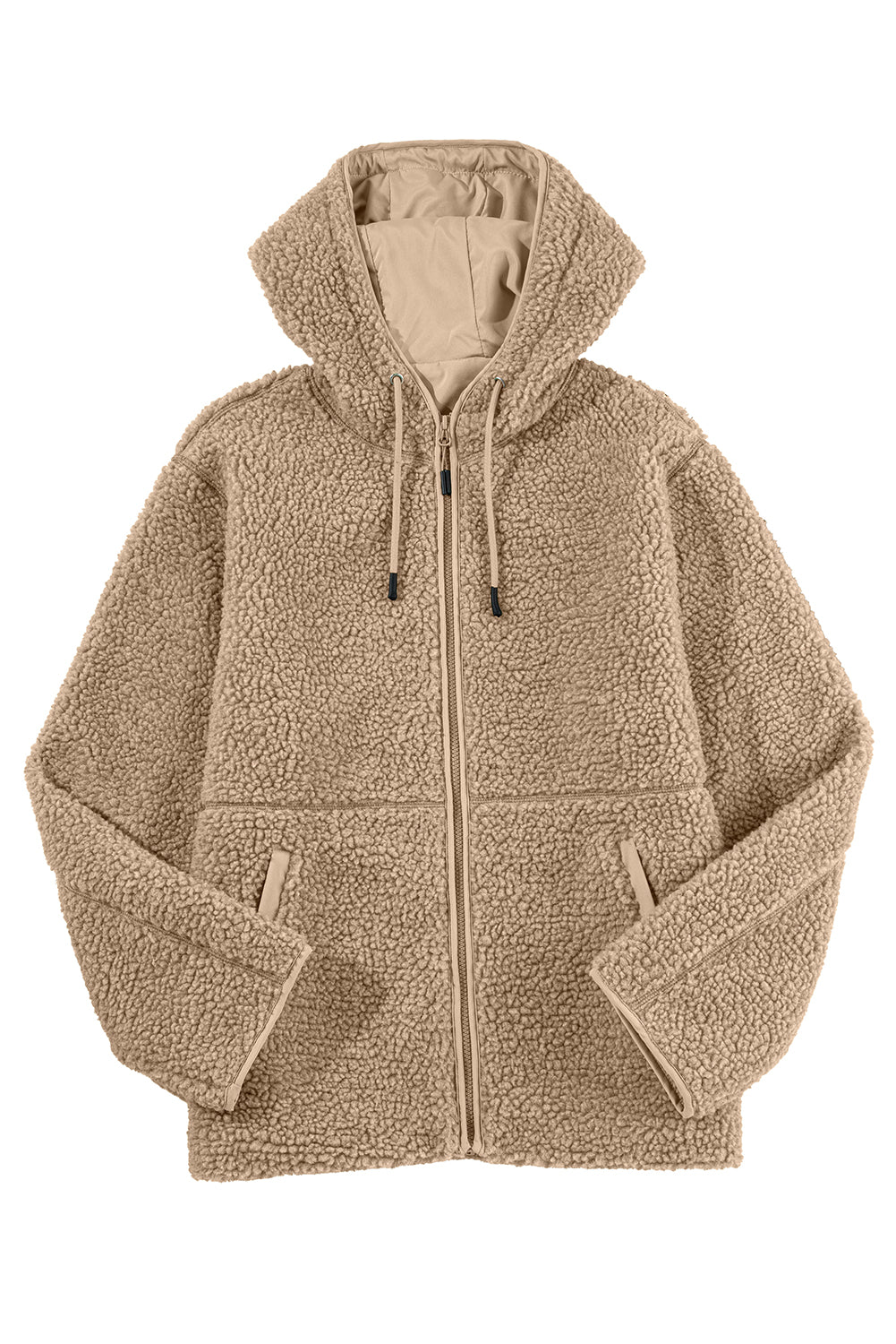 Fleece Zip-Up Drawstring Hooded Jacket