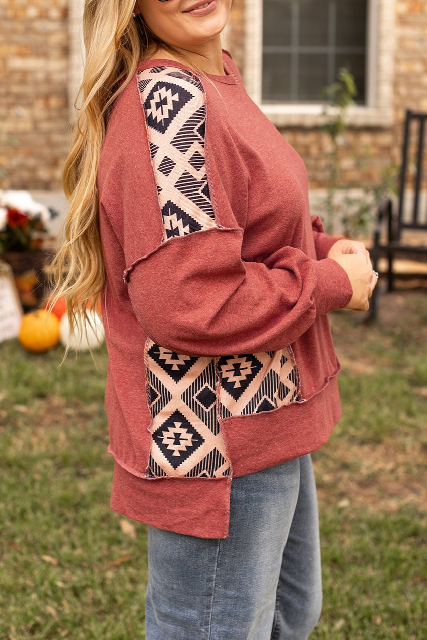 Aztec Drop Shoulder Sweatshirt Plus Size