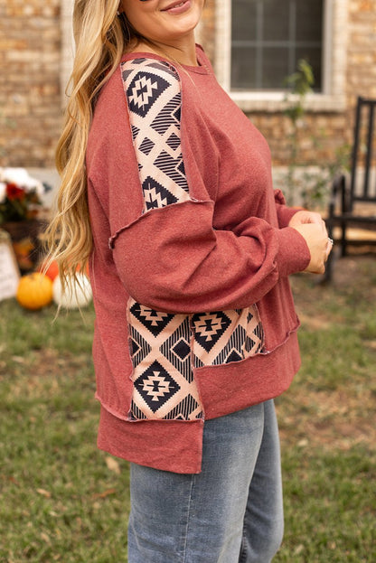 Aztec Drop Shoulder Sweatshirt Plus Size