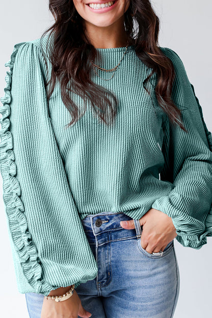 Ruffled Sleeve Corded Textured Blouse