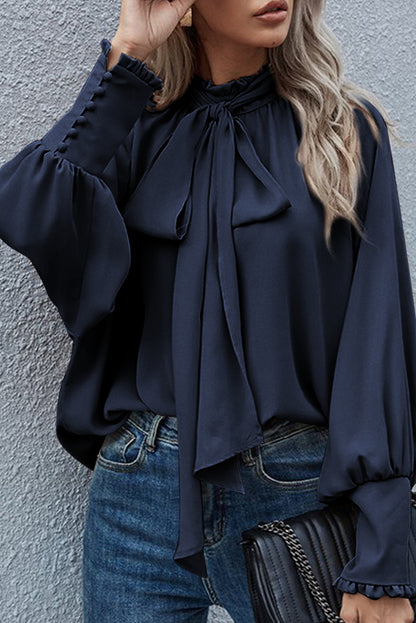 Mock Neck Bishop Sleeve Blouse