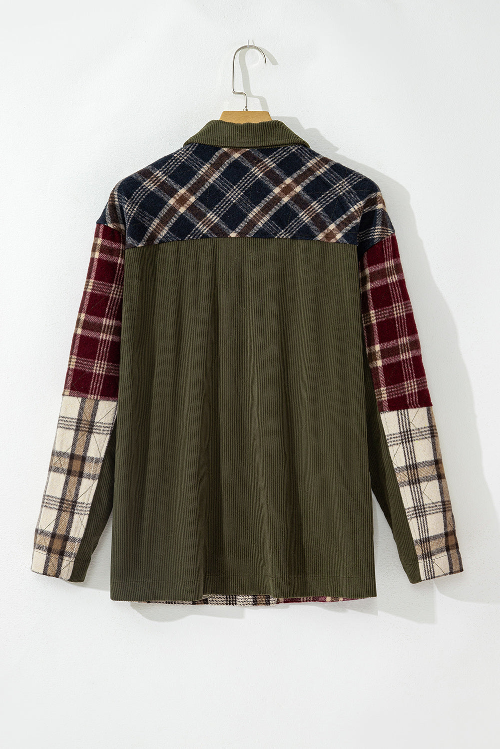 Plaid Patchwork Pocketed Shacket