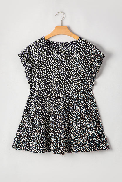 Plus Size Leopard Ruffle Tiered Keyhole Blouse