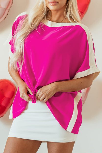 Colorblock Boat Neck Tunic Blouse