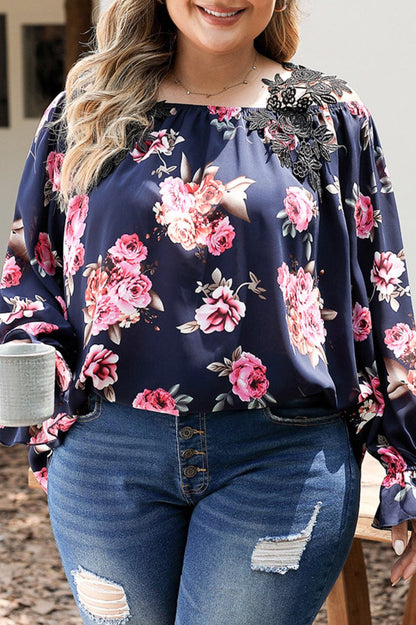 Plus Size Floral Cold Shoulder Blouse