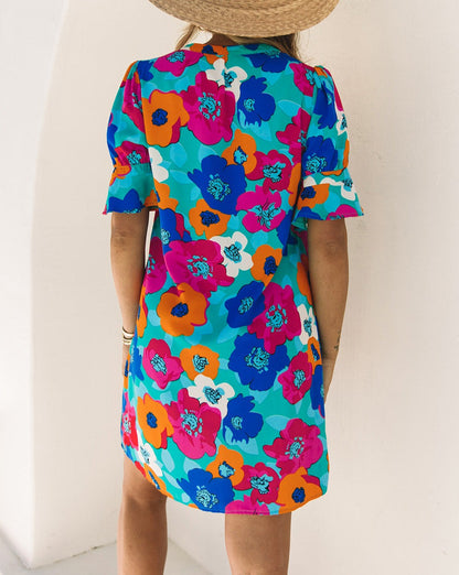 Floral Short Sleeve V-Neck Dress