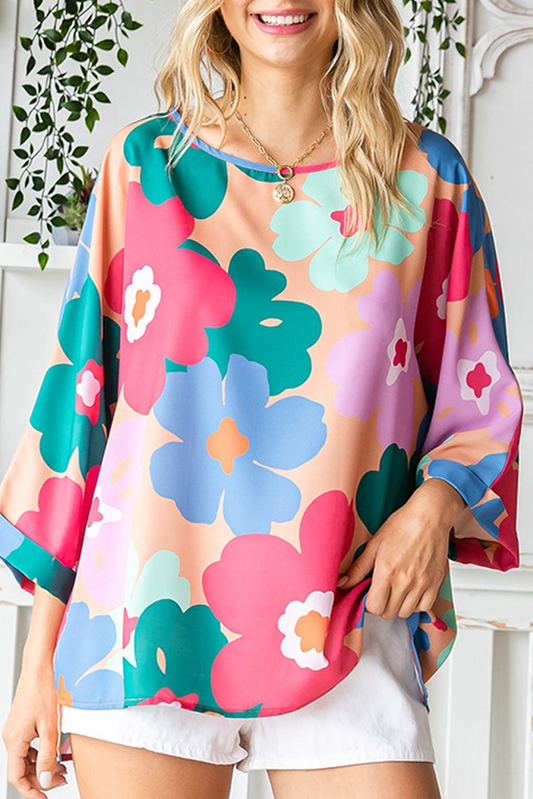 Floral 3/4 Sleeve Oversized Blouse