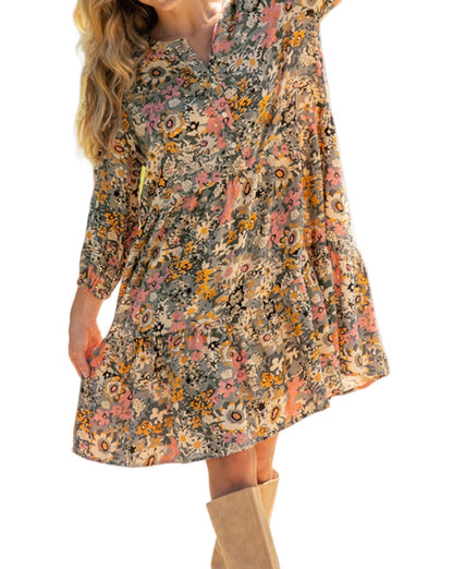 Floral 3/4 Puff Sleeve Dress