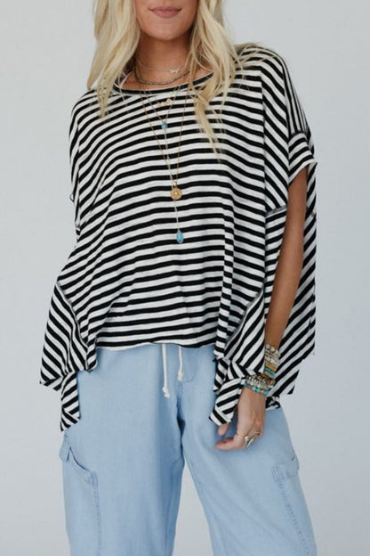 Stripe Batwing Sleeve Crewneck Top