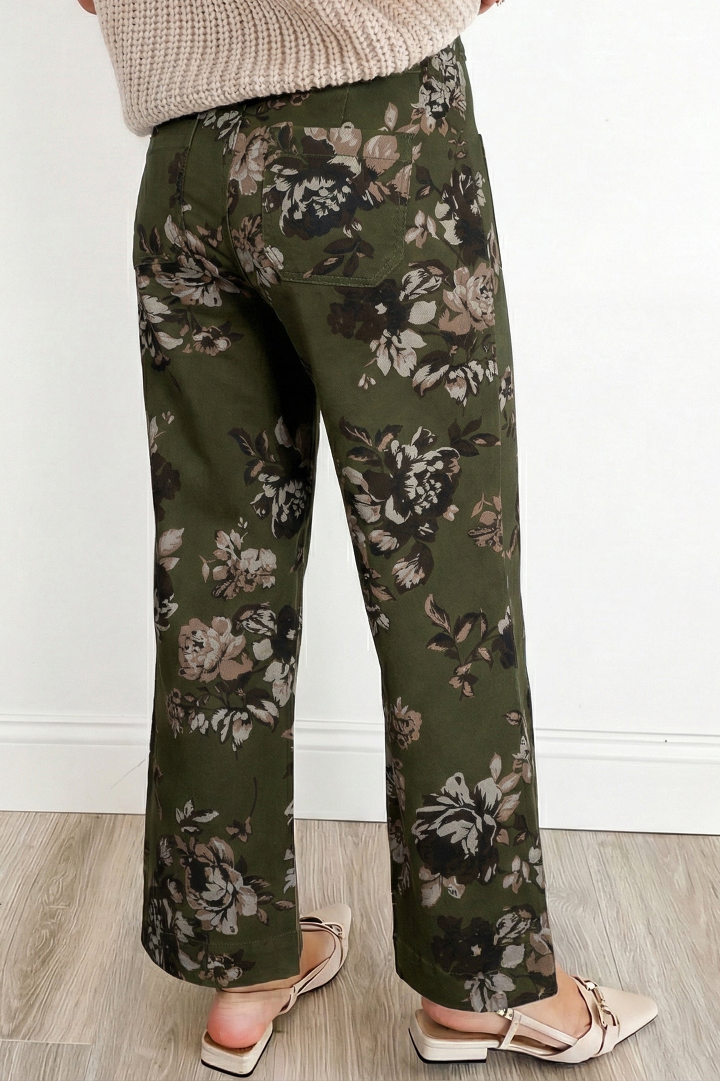 Floral Denim Patch Pocket Straight Leg Jeans