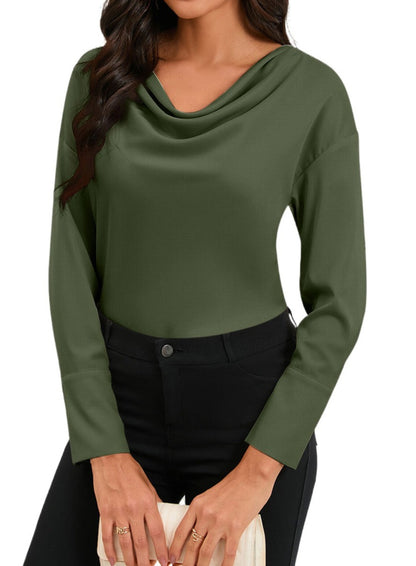 Drape Neckline Long Sleeve Blouse