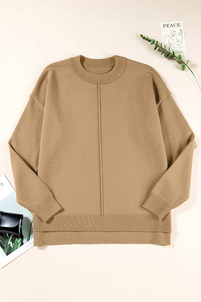 Solid Front Center Seam Drop Shoulder Sweater