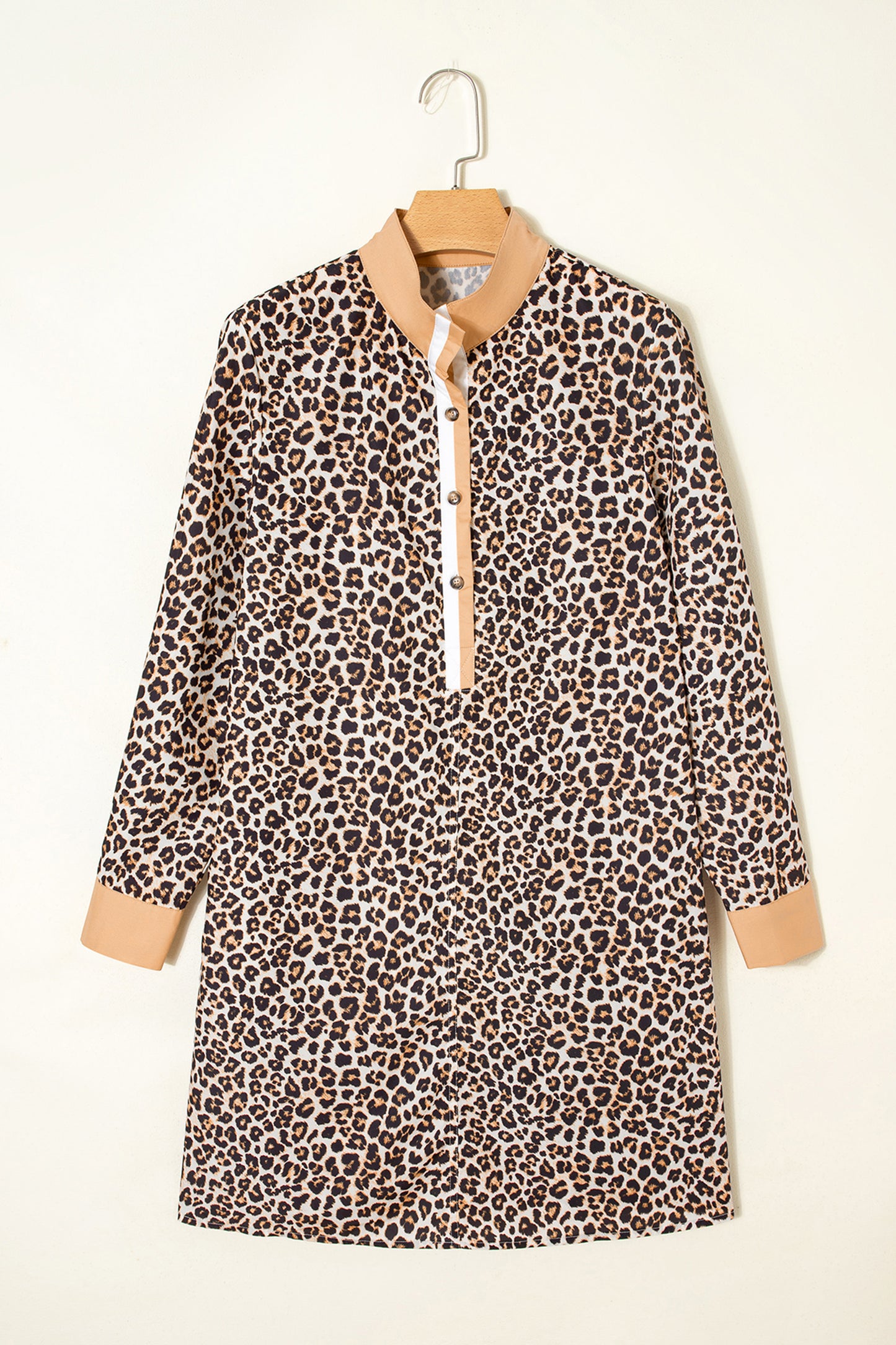 Leopard Stripe Collar Half Buttoned Flared Dress