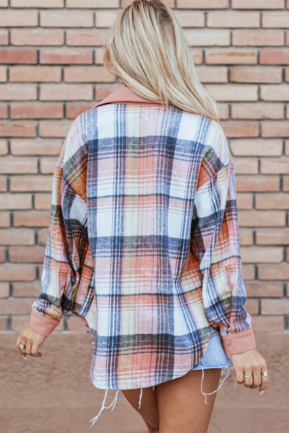 Plaid Corduroy Patchwork Pocketed Shacket