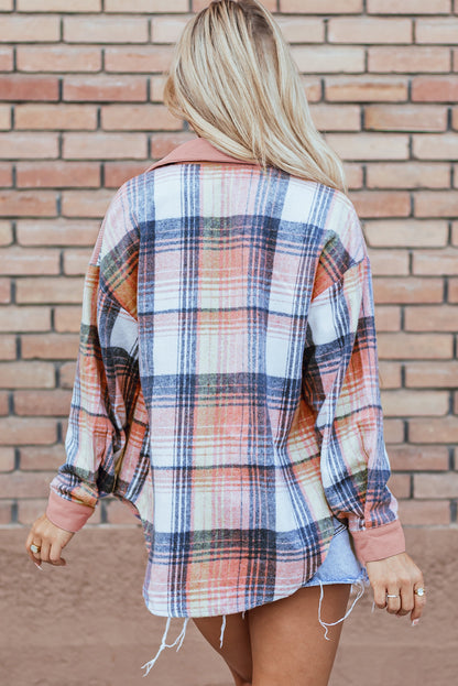 Plaid Corduroy Patchwork Pocketed Shacket